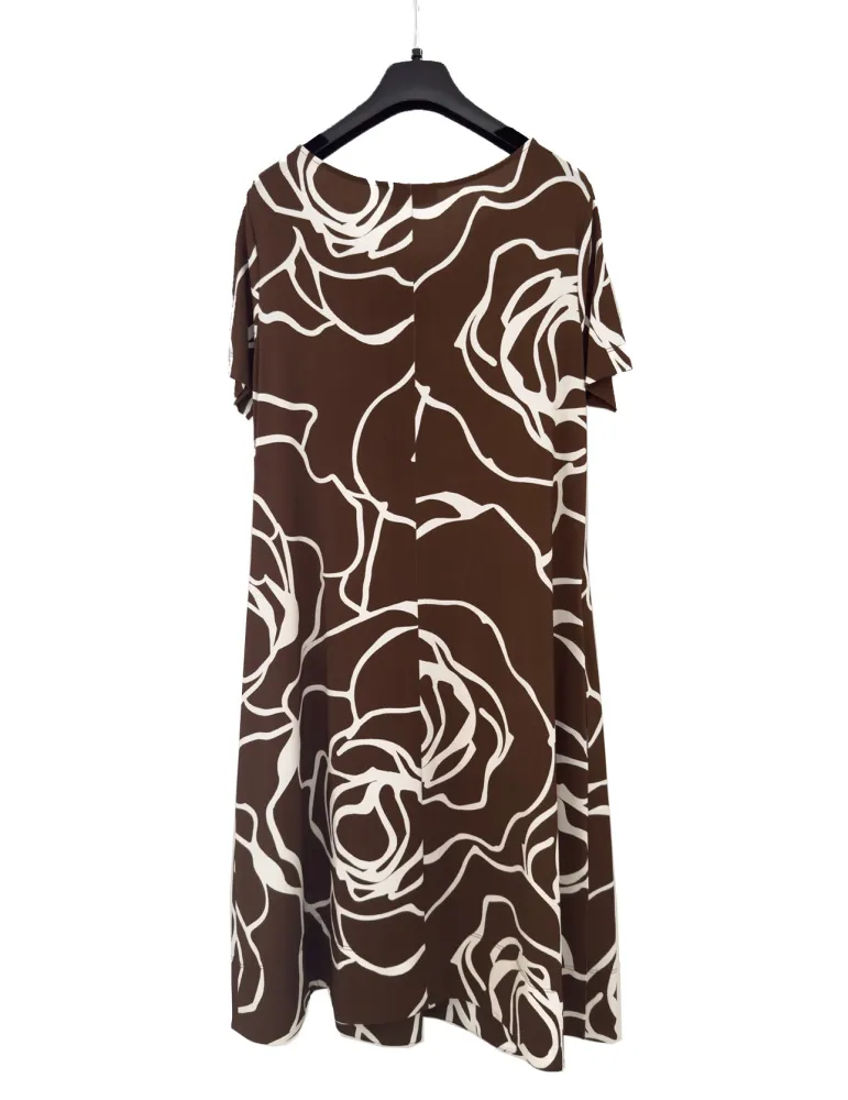 White and brown A-line viscose dress with central pleat