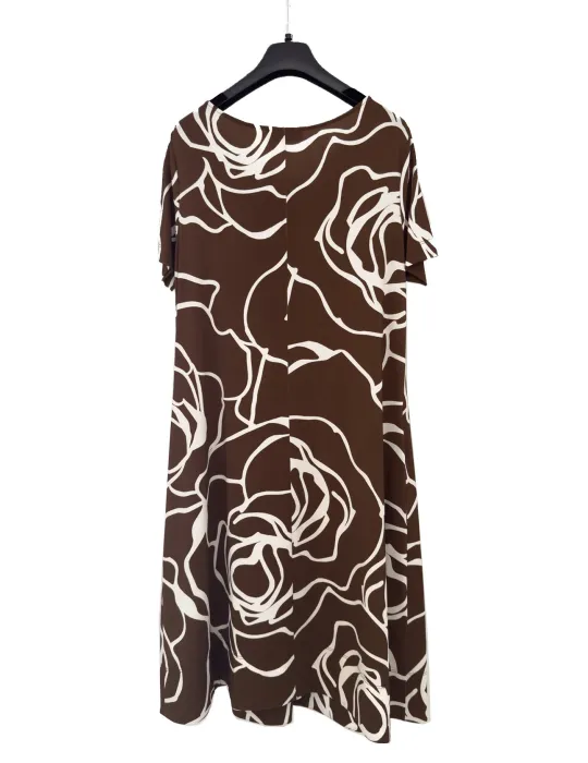 White and brown A-line viscose dress with central pleat
