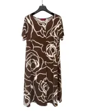 White and brown A-line viscose dress with central pleat