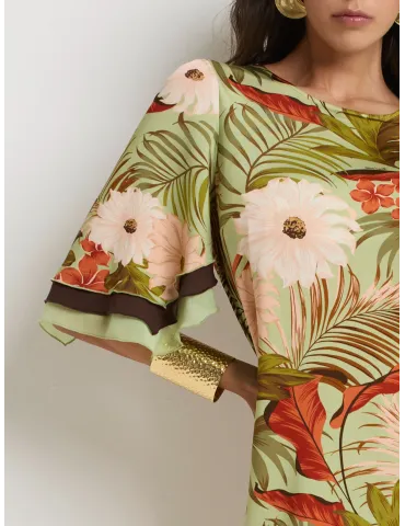 Piero Moretti Tunic dress in natural viscose with tropical print 2