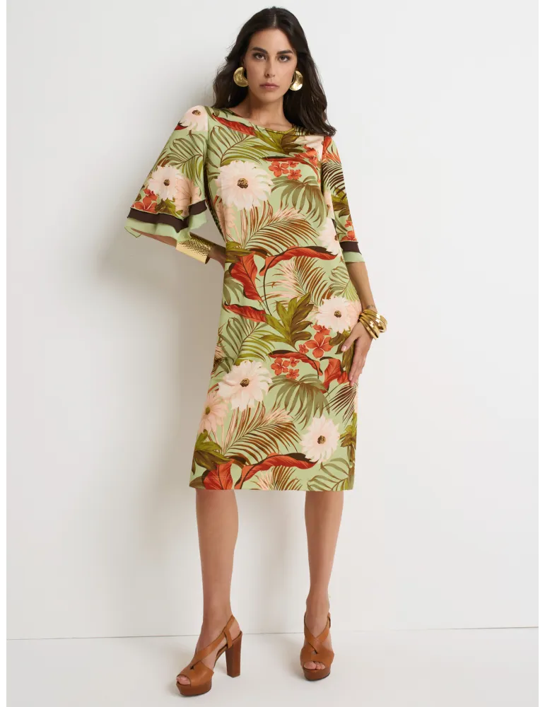 Piero Moretti Tunic dress in natural viscose with tropical print