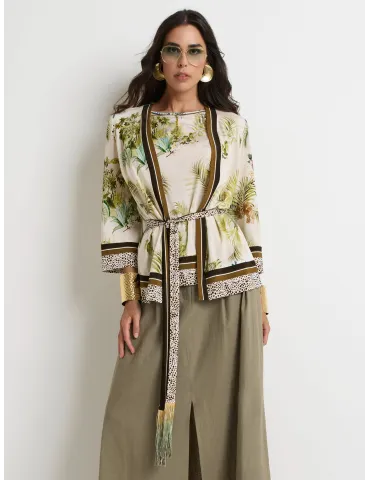 Piero Moretti | Twinset in viscosa fantasia tropicale verde e marrone