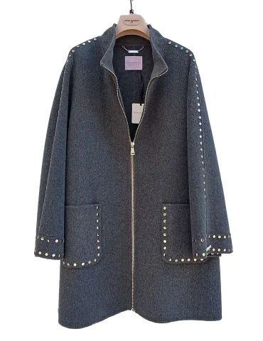 Piero Moretti grey wool coat with studs embroidery 2