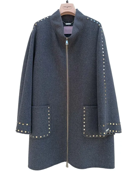 Piero Moretti grey wool coat with studs embroidery