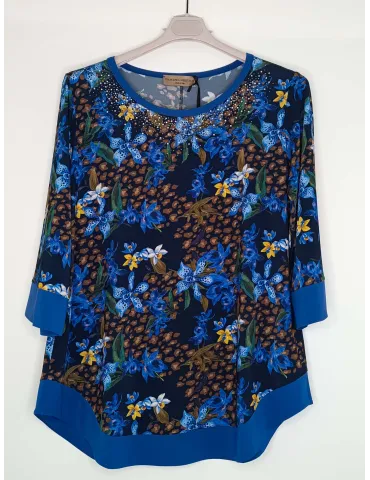 Blue Kaftan with bronze studs Embroidery | Plus size Italian clothing