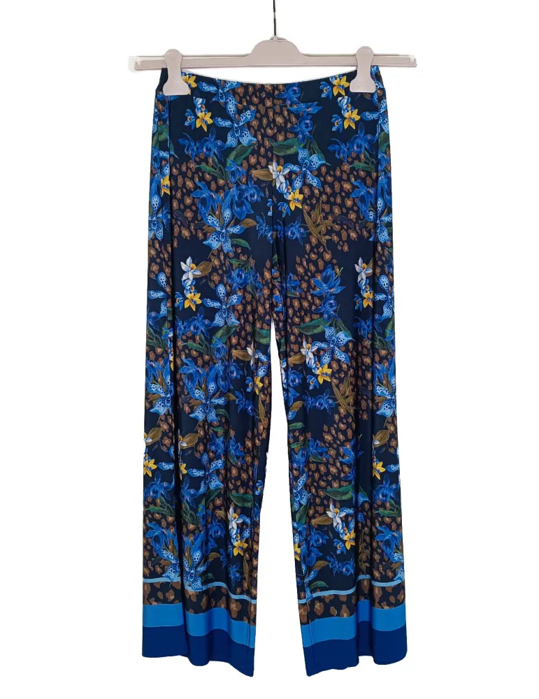 Floral blue palazzo trousers | Plus size | Italian natural clothing