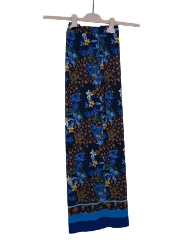 Floral blue palazzo trousers | Plus size | Italian natural clothing