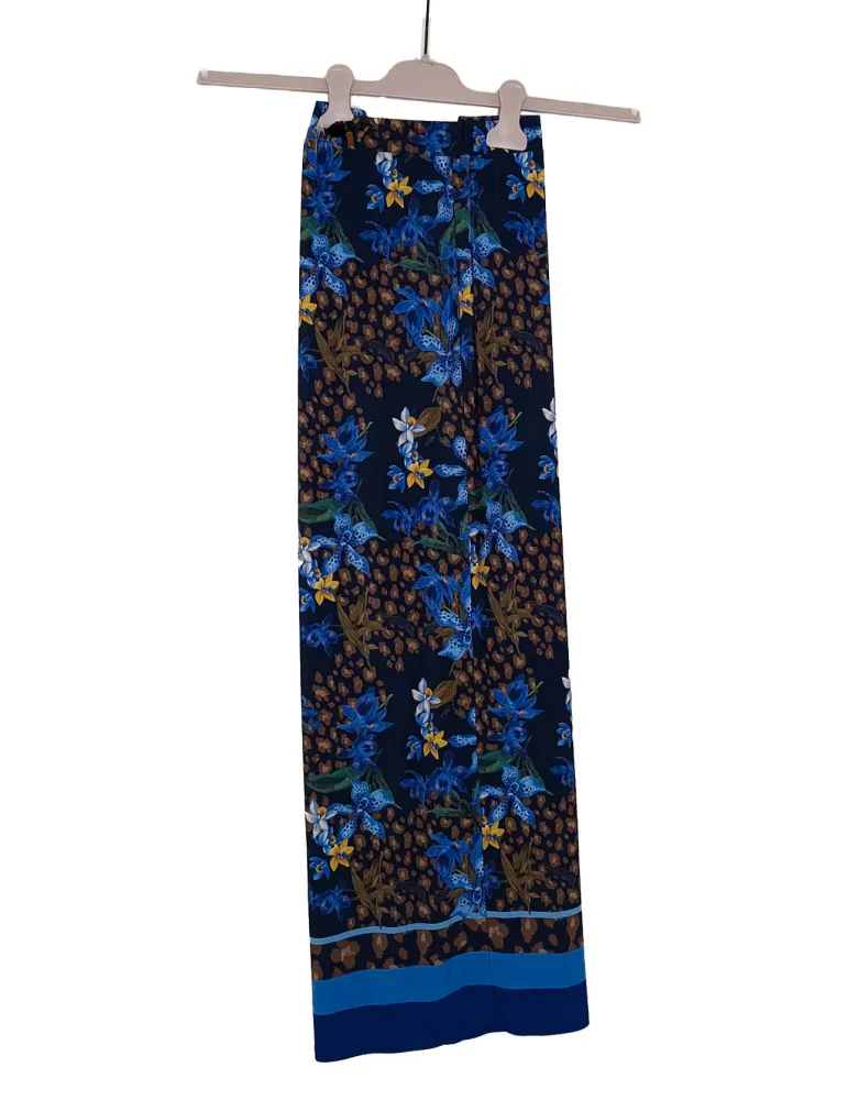 Floral blue palazzo trousers | Plus size | Italian natural clothing