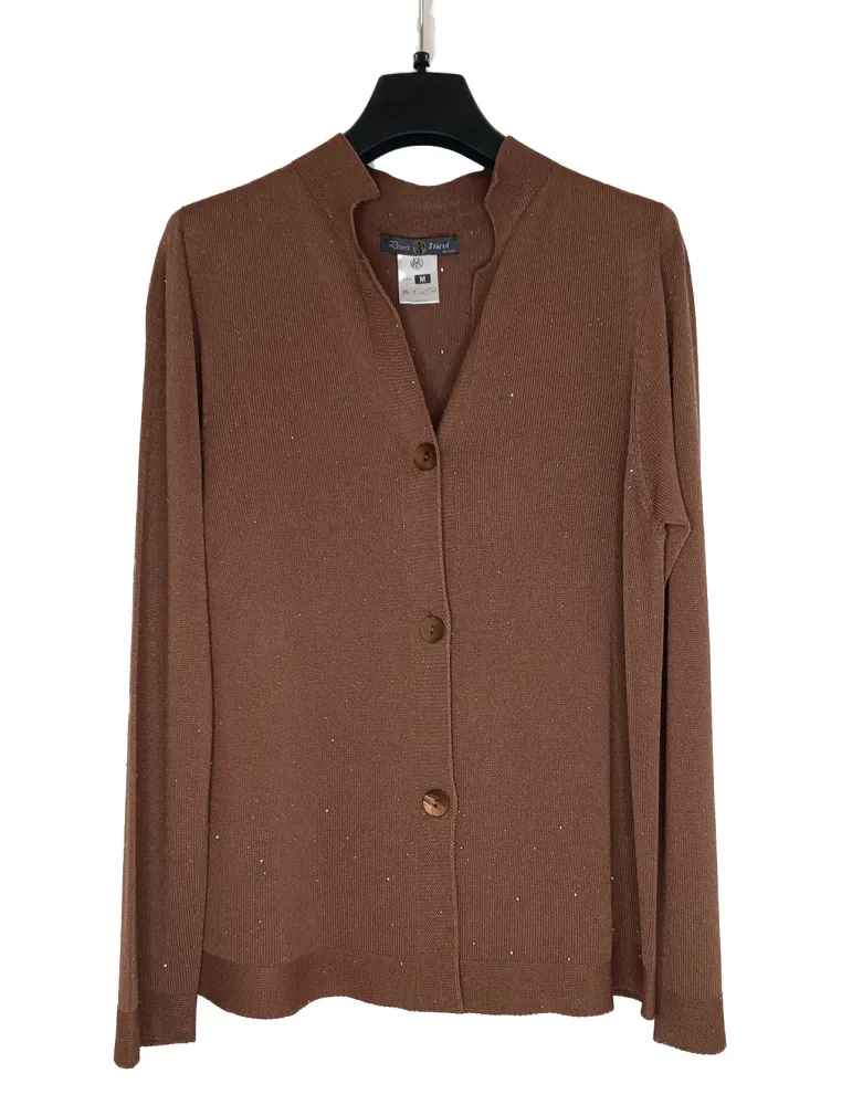 Brown Cardigan Jacket in Fine Yarn & Micro Sequins | Summer essentials