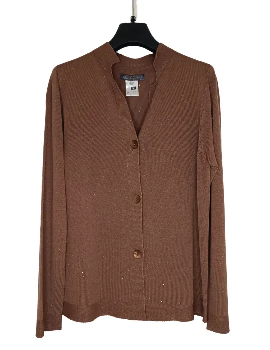 Brown Cardigan Jacket in Fine Yarn & Micro Sequins | Summer essentials