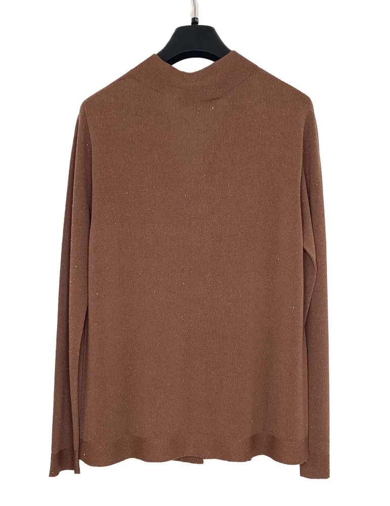 Giacca cardigan marrone filo sottile con micro paillettes Riva Tricot