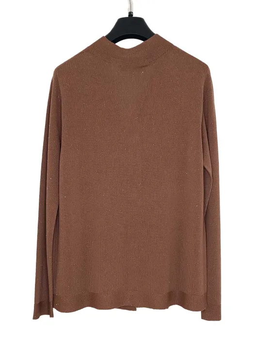 Brown Cardigan Jacket in Fine Yarn & Micro Sequins | Summer essentials