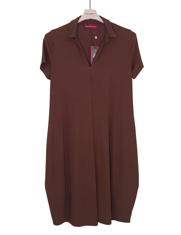 Brown midi balloon polo dress | Plus size natural Italian clothing