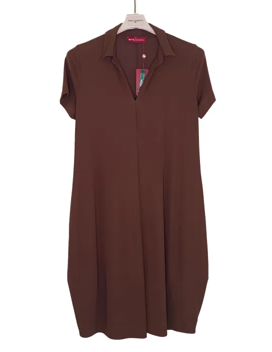 Brown midi balloon polo dress | Plus size natural Italian clothing