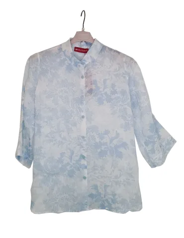 Delicata camicia puro lino bianco e celeste Riva Tricot fino alla 52 2