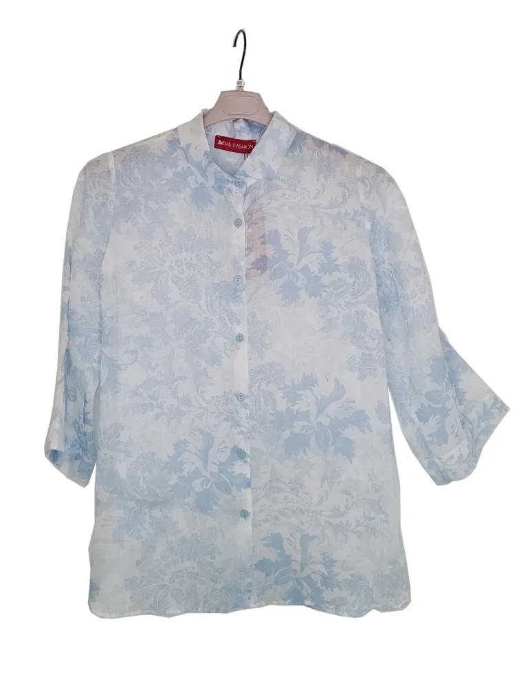 Delicata camicia puro lino bianco e celeste Riva Tricot fino alla 52