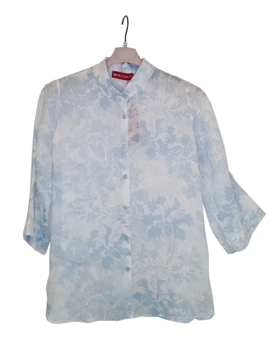 Delicata camicia puro lino bianco e celeste Riva Tricot fino alla 52