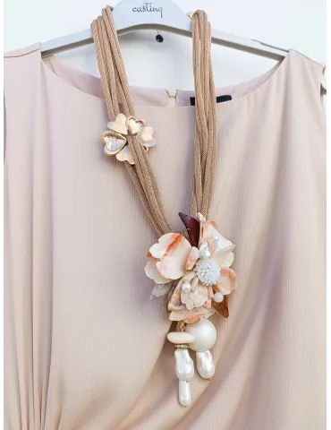 Collana artigianale lunga anallergica con resine perle e cristalli