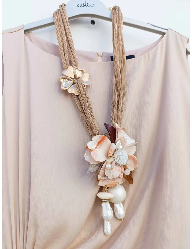 Collana artigianale lunga anallergica con resine perle e cristalli