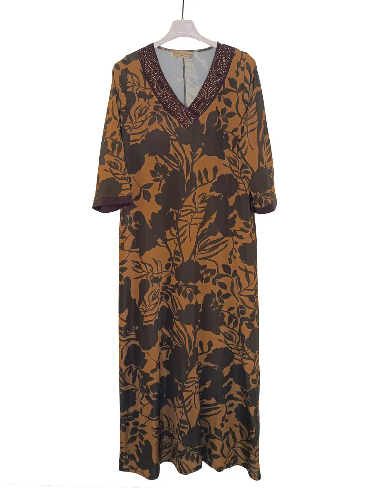 Francesca Mercuriali Cocoa brown long floral caftan dress