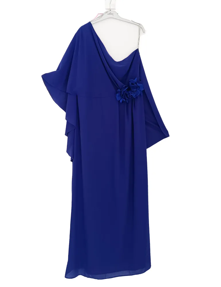 One-Shoulder Long Blue Gown with Rear Cape by Casting