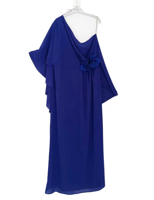 One-Shoulder Long Blue Gown with Rear Cape by Casting