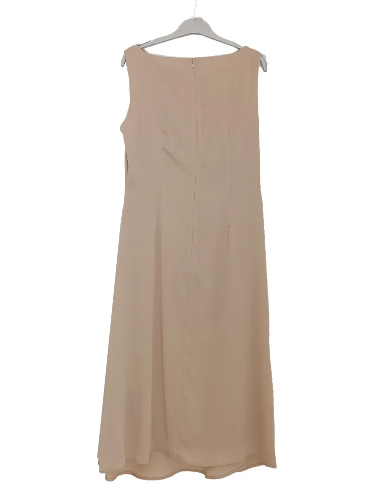 Sleeveless midi dress with draping and rose detail