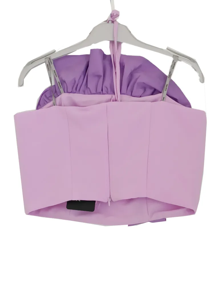 Lilac set with ruffled bustier and palazzo trousers with slit