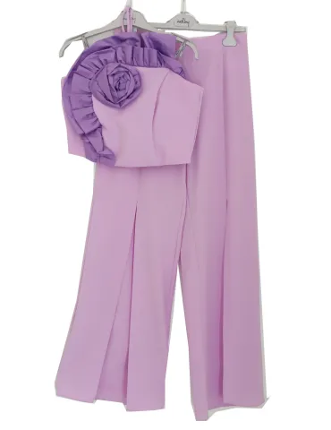 Lilac set with ruffled bustier and palazzo trousers with slit 2