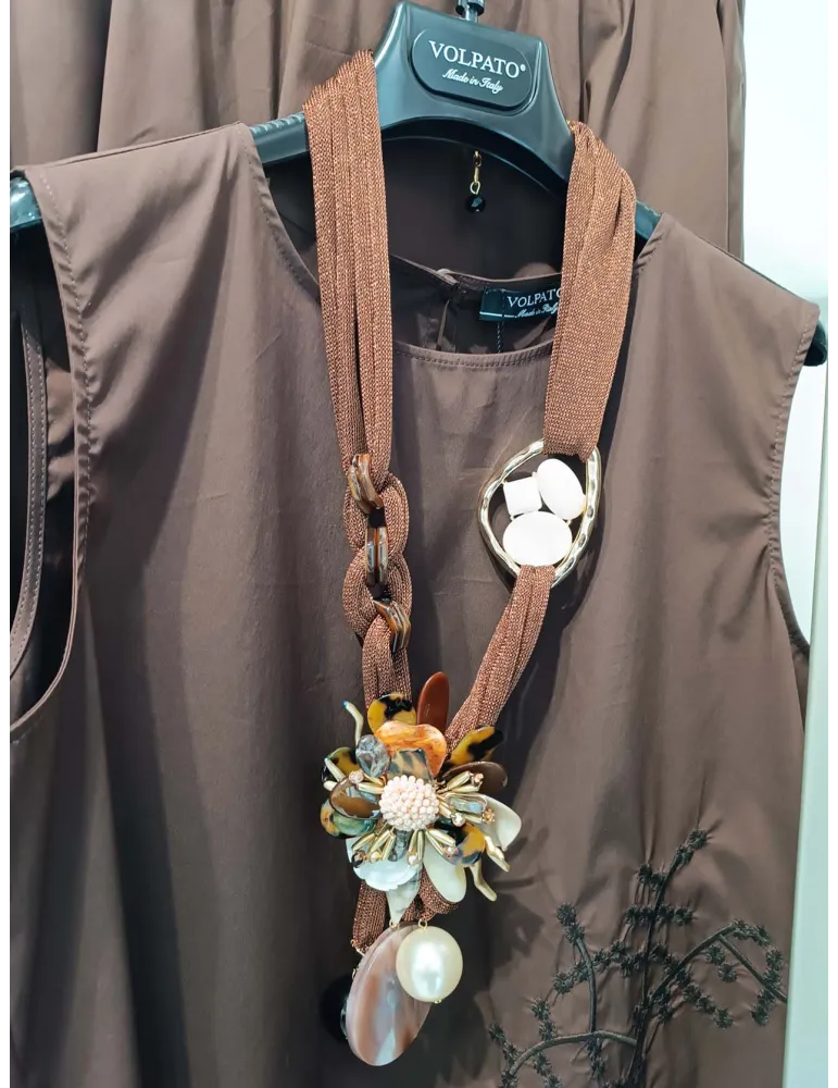 Handmade long necklace with flower pearls and crystals