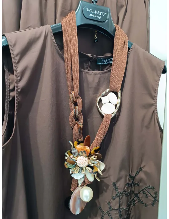 Handmade long necklace with flower pearls and crystals