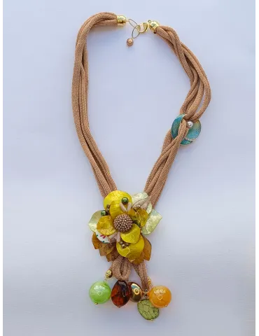 Collana artigianale lunga anallergica con resine perle e cristalli 2