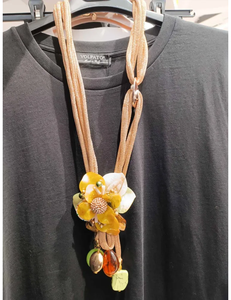 Collana artigianale lunga anallergica con resine perle e cristalli