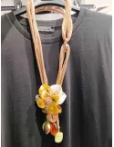 Handmade long necklace with flower pearls and crystals