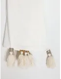 Shop online elegant white rectangular stole with crystals and tassels