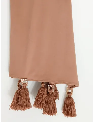 Shop online elegant Beige rectangular stole with crystals and tassels
