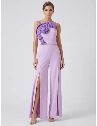 Lilac set with ruffled bustier and palazzo trousers with slit