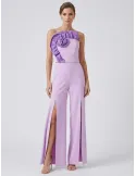 Lilac set with ruffled bustier and palazzo trousers with slit