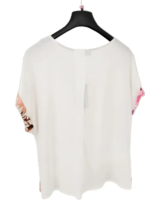 Milky white Kimono t-shirt brown and lilac floral printed
