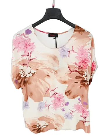 Milky white Kimono t-shirt brown and lilac floral printed