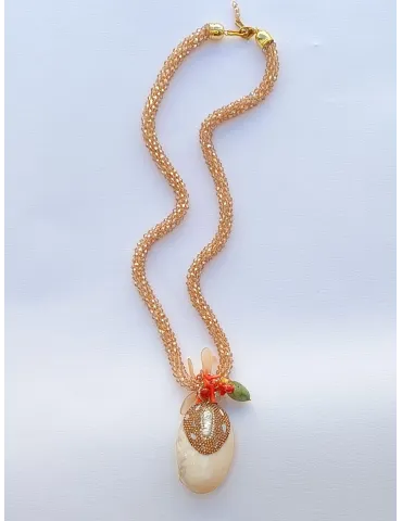 Collana artigianale lunga anallergica con resine perle e cristalli