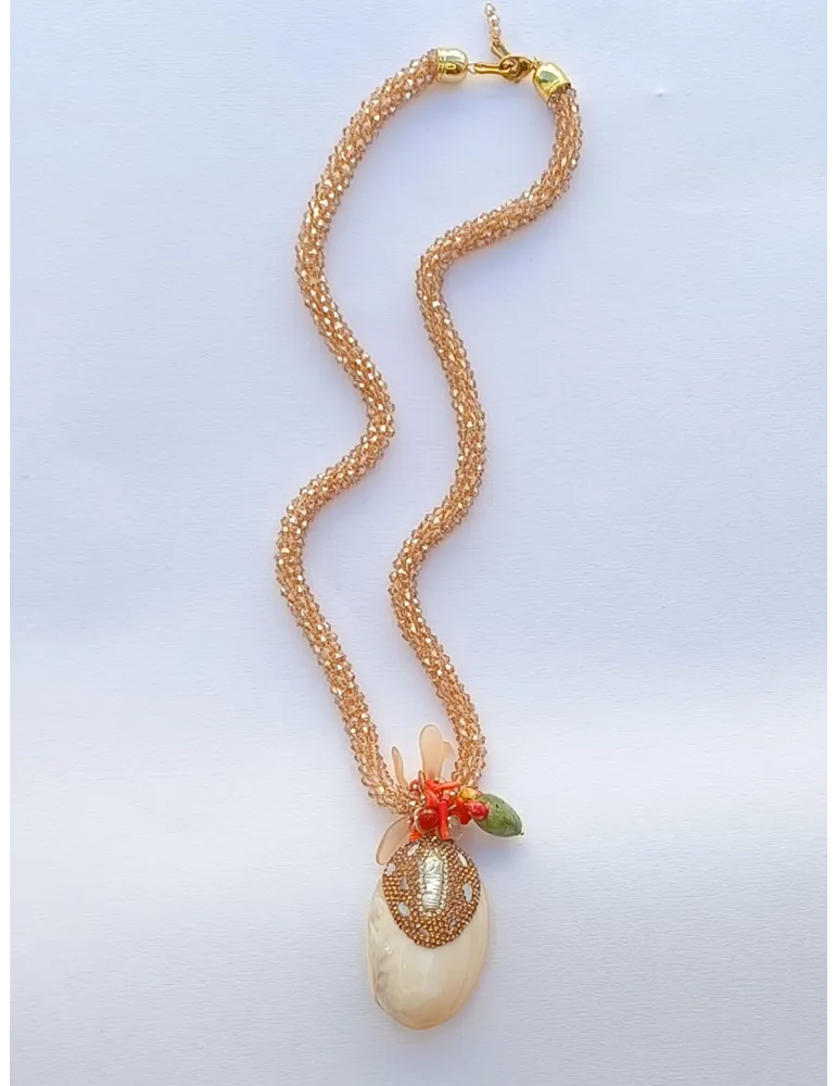 Collana artigianale lunga anallergica con resine perle e cristalli
