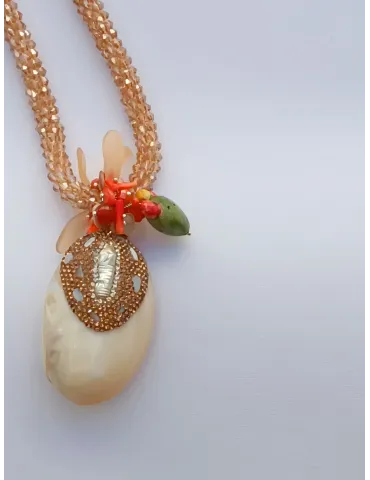 Collana artigianale lunga anallergica con resine perle e cristalli 2