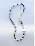 Handmade long necklace with flower pearls and crystals