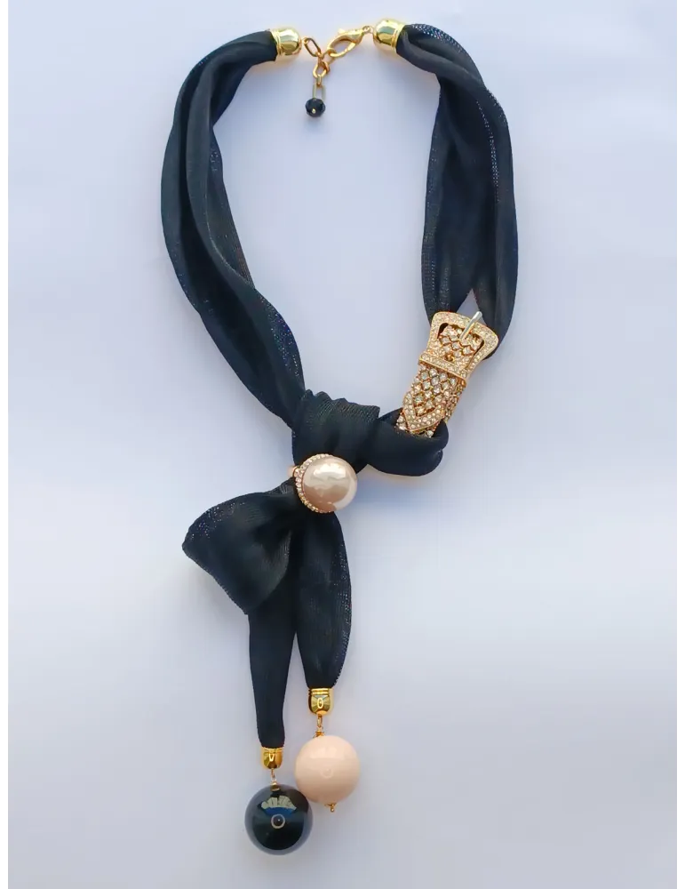 Collana artigianale lunga anallergica con resine perle e cristalli