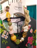 Handmade long necklace with flower pearls and crystals