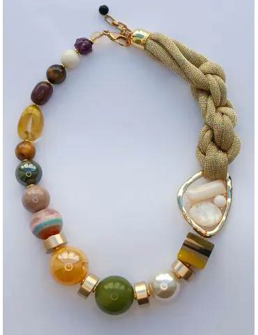 Collana artigianale anallergica con resine perle e cristalli 2