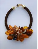 Handmade long necklace with flower pearls and crystals