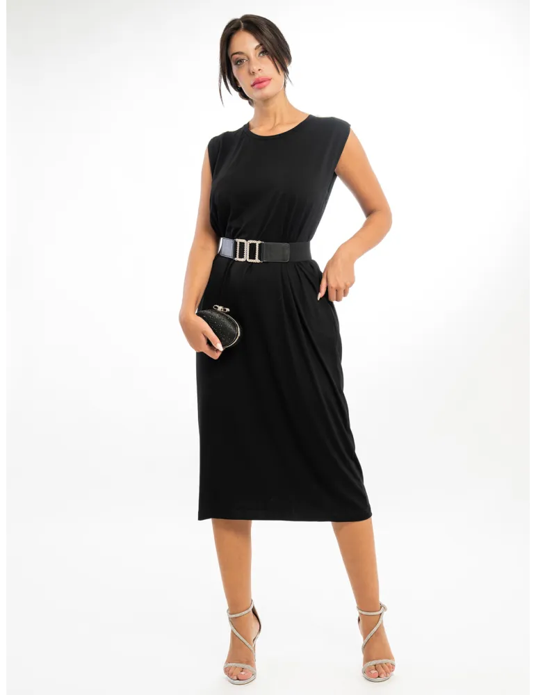 Midi tunic black sundress with rhinestone shoulder details | Plus size