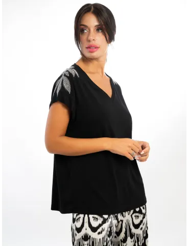 Italian plus size clothing | White T-Shirt with Crystal Heart Detail